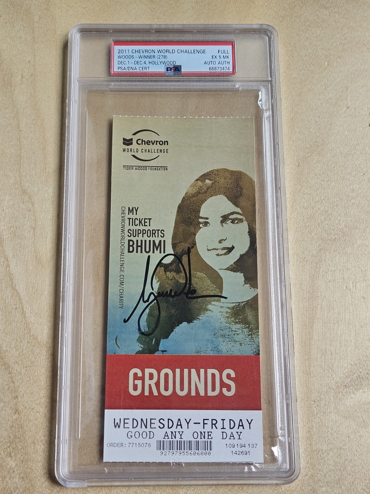 Tiger Woods Autographed Signed 2011 Chevron World Challenge Golf Ticket Auto PSA 