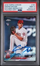 SHOHEI OHTANI Signed 2018 TOPPS CHROME PITCHING-REFRACTOR #150 ROOKIE RC PSA 9