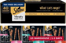 Sheba Meaty Tender Sticks Cat Treats, Chicken, Salmon, Tuna, 40 Count