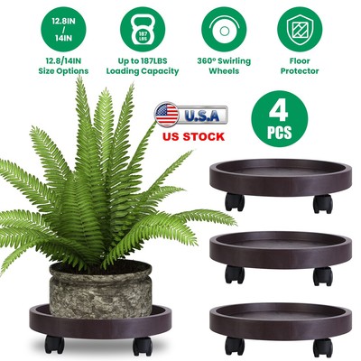 4Pcs Plant Rack +360° Swirling Wheels Rolling Plant Stand For Yard Garden Plant