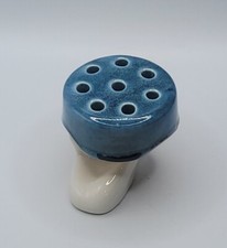 1940s Weller Pottery   8 Hole Blue Glazed Flower Frog   Signed   EUC