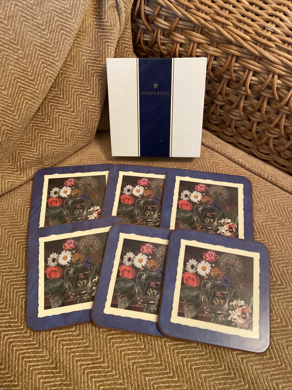 Set of Six Pimpernel Country Bouquet Floral Coasters Boxed Great Condition(b3)