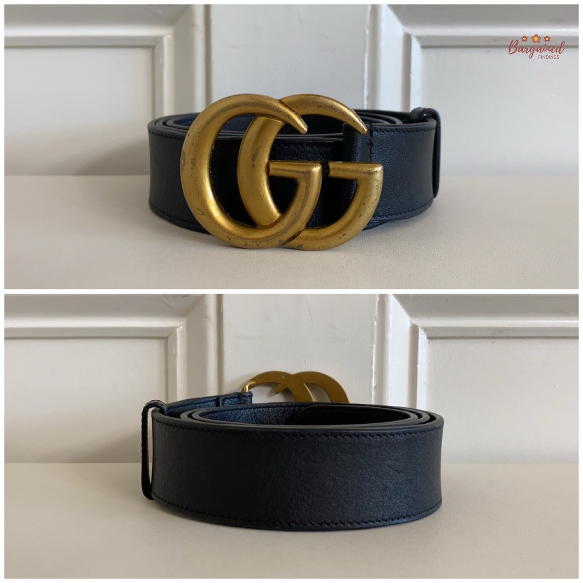 Gucci Black Leather Belt with Gold Double G Buckle size 90-36 GUCCI GG Buckle Marmont Thin Leather Belt in Black main image 3
