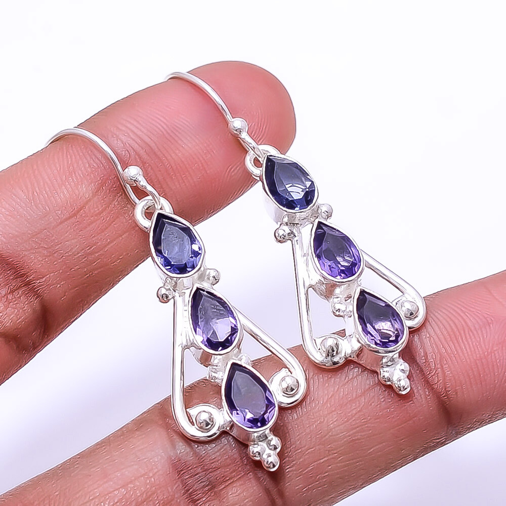 Purple Amethyst Multi Collet Gemstone 925 Sterling Silver Earring 1.95