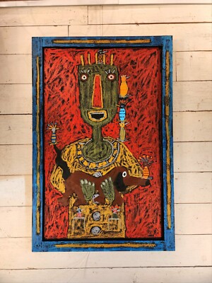 John Sperry Southern Primitive Brut Portrait Folk Art Painting ''Animal Lover '' 