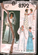 8392 Vintage Simplicity SEWING Pattern Misses Wedding Gown Bridesmaids Dress OOP