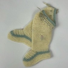 Vtg Handmade Crochet Baby Booties cream pink blue Possibly 1920s/1930s 
