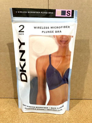 DKNY Wireless Microfiber Plunge Bras Pack of 2 Size Small Nude Blue NEW