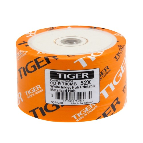 50 PK 52X Tiger Brand White Inkjet Hub Printable Blank CD R CDR Disc 50 PK 52X Tiger Brand White Inkjet Hub Printable Blank CD R CDR Disc