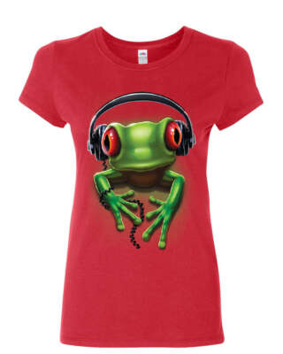 DJ Frog with Headphones Women's T-Shirt Cute Animal Music Wildlife Rock Shirt
