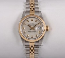 Rolex Lady Datejust 26mm No Hole Two Tone Steel 18k Fluted-Silver Diamond Dial 2
