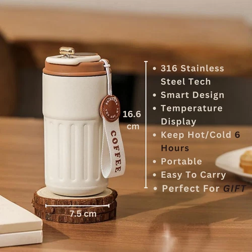 Reisebecher mit Temperaturanzeige 316 Edelstahl Vakuum Kaffeetassen 400ML - Bild 7 von 9