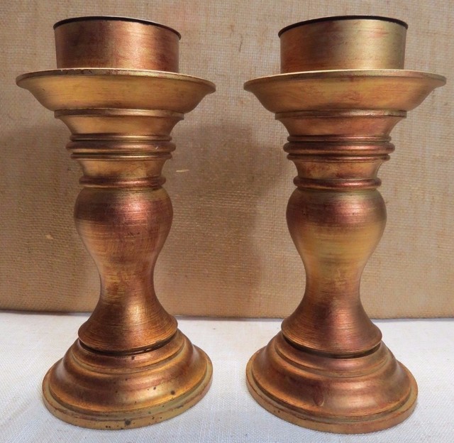 Set of 2 Large Chunky Gold Tone Made In Italy Candlesticks Candle