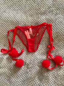 AGENT PROVOCATEUR 'SLEIGH QUEEN' RED POM POM SEXY TIE SIDE BRIEF SIZE S/M BNWT