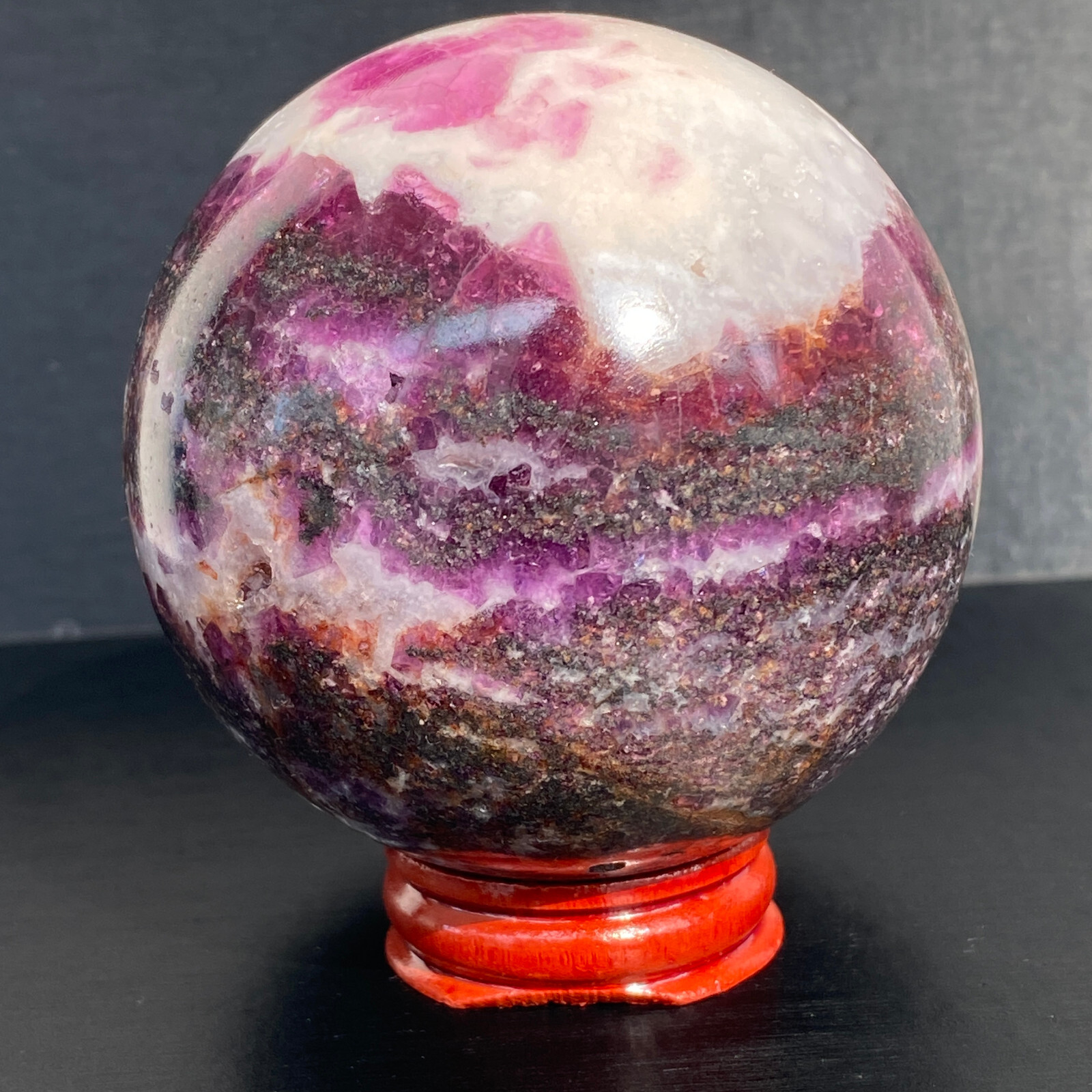 555G Natural Fluorite Ball - Colorful Quartz Crystal Gemstone for Healing with Stand