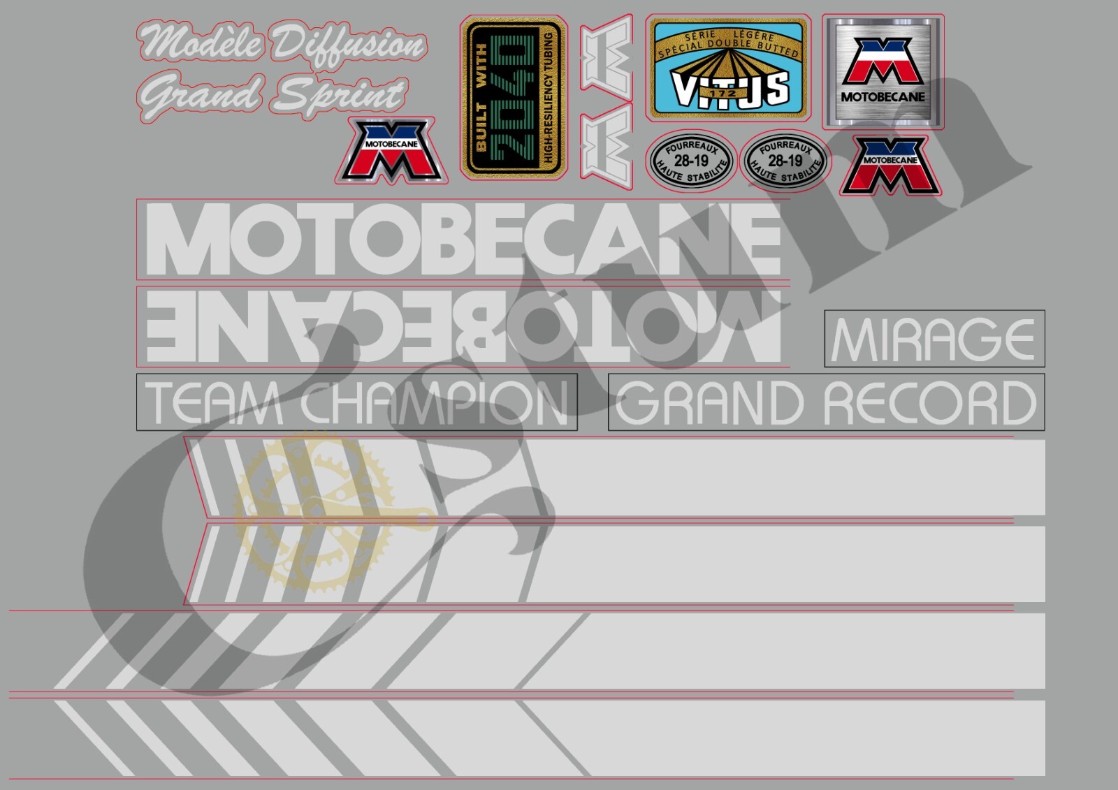 Stickers Motobecane pour velo vintage - Kit autocollants cadre blanc