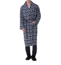 Fruit of the Loom Men's Woven Flannel Robe Black Plaid One Size Fit Most.  NWT