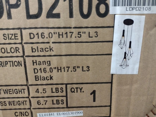 LIVING DISTRICT 16" JAGO 3 BLACK PENDANT CEILING LIGHT-LDPD2108 - Picture 1 of 5