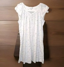 Miss Elaine White Nightgown Large Blue Floral Lace Trim Cottage Granny Feminine