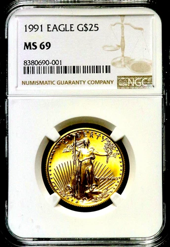 1991 $25 MCMXCI 1/2 OZ GOLD American Gold Eagle NGC MS 69 KEY DATE 24K Made BG39