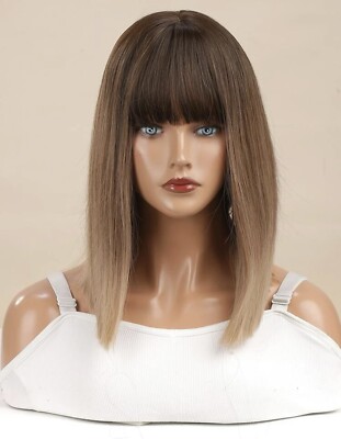 Perruque Synthétique Courte Style Pixie - Dégradé Brun Avec Frange - Neuf Sans étiquettes