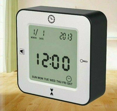 Electronic LCD Table Cube Alarm Clock with Calendar Thermometer Countdown Timer 
