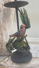Metal Candleholder w/Painted Bird and Leaves India 7" Two's Company 