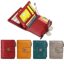 RFID Blocking Women Zipper Wallet Soft Leather ID Credit Card Holder Mini Purse