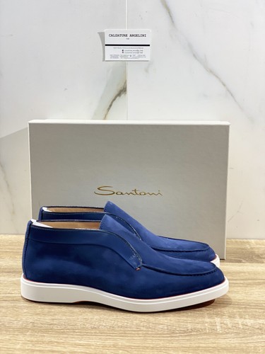 Santoni Polacchino Uomo No Lace In Suede Blu Luxury Boot Santoni 41.5 | eBay