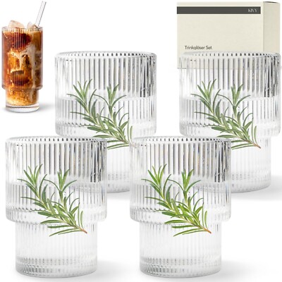 KIVY Wassergläser 4er Set   stapelbar, modern, geriffelt & robust (4×190 ml)