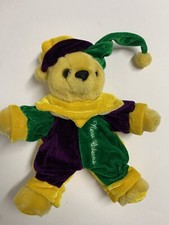 Mardi Gras Jester Teddy Bear Plush New Orleans Vintage Stuffed Animal