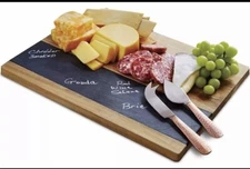 5pc. Refinery & Co Acacia Wood & Slate Cheese Board Set Hammered Copper Knives