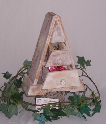 01 Holz Pyramide weiß 2 Schubladen Regal Kommode Schrank Kiste