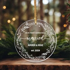 First Christmas Married Ornament Personalized Mr Mrs Glass Ornament Personalized