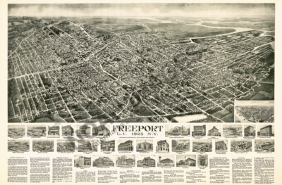 Panoramic Map of Freeport NY c1925 16x24