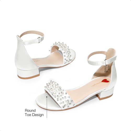 Girls Pump Sandals Shoes Ankle Strap Open Toe Low Heel Wedding Dress Shoes - Picture 6 of 27