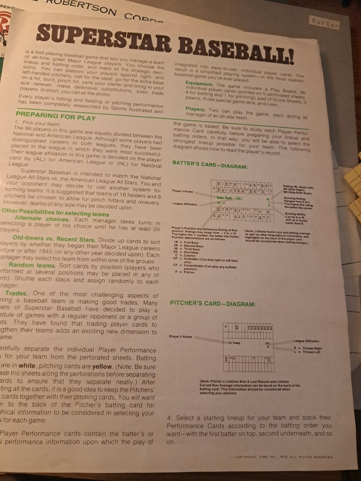 Vintage Sports Illustrated Superstar Baseball Board Game 1974