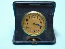 Antique Waltham Wind Up Travel Or Car Clock W Leather Case. Runs Wellaccurate