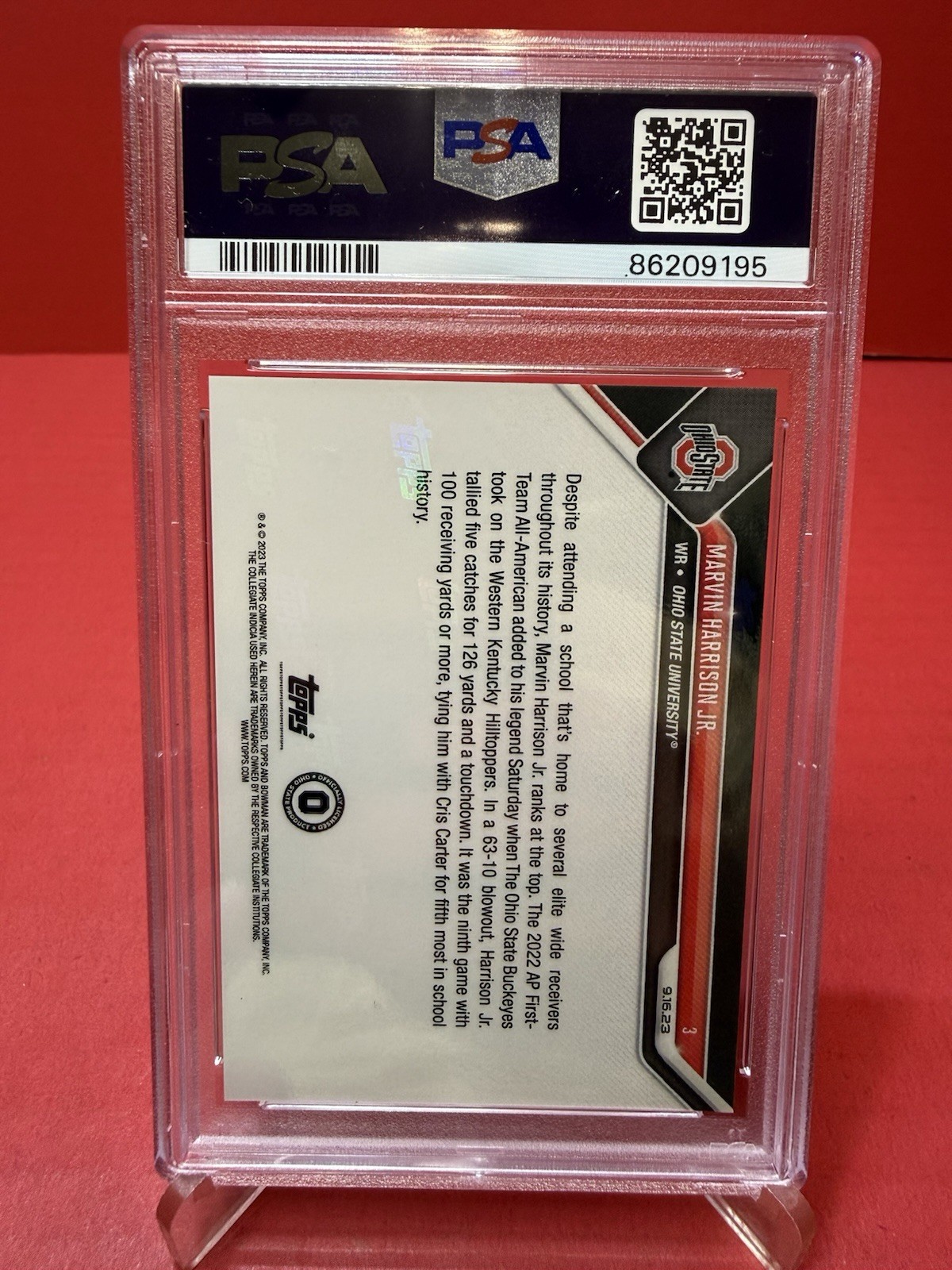 2023 Bowman U Now Marvin Harrison Jr. #3 Ohio State Buckeyes Rookie PSA 10 view 2