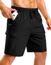 Men's Hiking Cargo Shorts with 5 Pockets 9" Lightweight Black L
