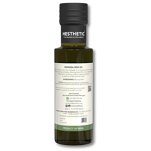 HESTHETIC Premium Organic Virgin Cold Pressed Moringa Seed Oil, 100ML, 100% Pure - Image 2 of 4