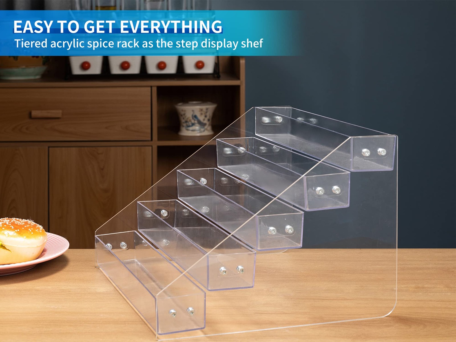 Acrylic Spice Rack, Tiered Spice Rack Shelf Seasoning Organizer 5 Tier, 2PCS