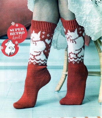 ~ Strickanleitung zum Ausziehen für süße doppelt gestrickte Mumin Motiv Socken ~
