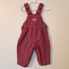 VTG OshKosh B gosh 18M Plaid Flannel Overalls Red Bubble Vestbak Made In USA