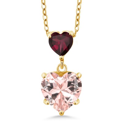 2.51 Ct Peach Nano Morganite Rhodolite Garnet 18K Yellow Gold Plated Silver