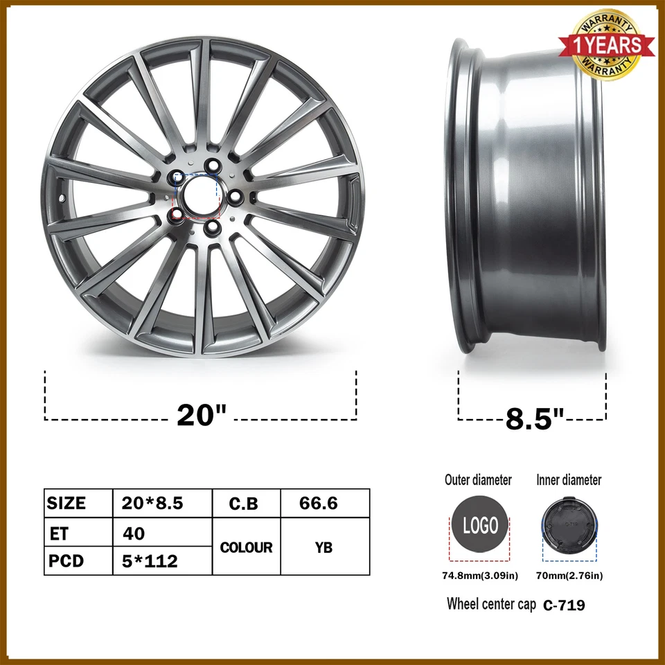 Llanta de aleación multispoke de 20"x8,5 delantera estilo AMG para Mercedes Benz S500 S550 Foto 2 de 4