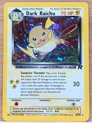 Pokémon Dark Raichu Holo TCG Card 83/82 Secret Rare