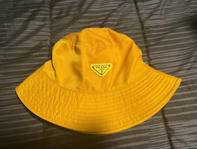 PRADA Yellow Bucket Hat Triangle Logo Solid Unisex Adults One Size New Tags