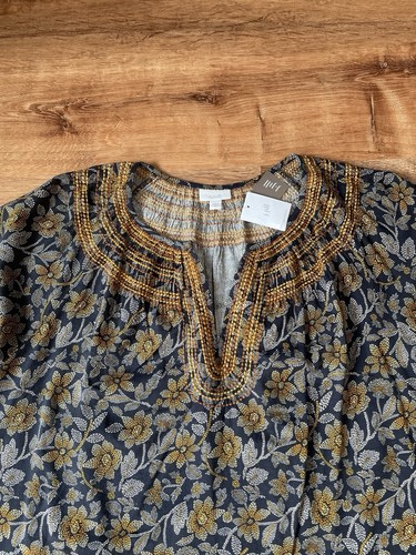 Neu mit Etikett J Jill Pure bestickt Twill Tunika Oberteil 3X Boho V-Ausschnitt Ballon Langarm - Bild 10 von 17
