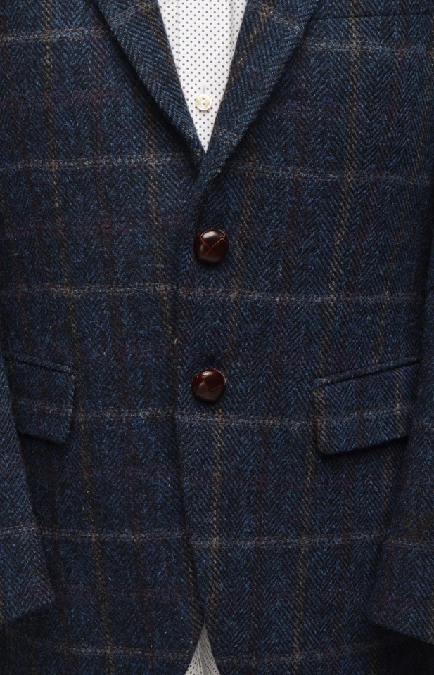 Mario Barutti Blue Check Harris Tweed Wool Blazer EU 48S / UK,US 38S Comfort Fit - Image 4 of 4